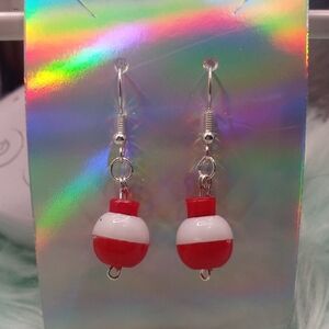 Red and White Dangle Earrings